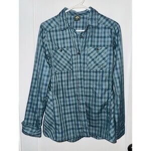 Eastern Mountain Sports Womens Size Small Teal Plaid Button Down Shirt